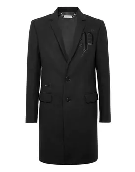 Пальто длинное «Готика П» Готический Плейн Philipp Plein, цвет Black / Black