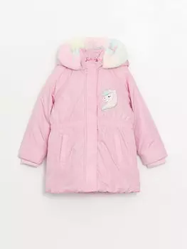 Пальто для девочек с капюшоном LCW Kids, розовая сирень
