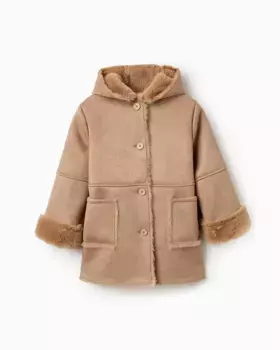 Пальто для девочки с капюшоном и меховой подкладкой Zippy, коричневый