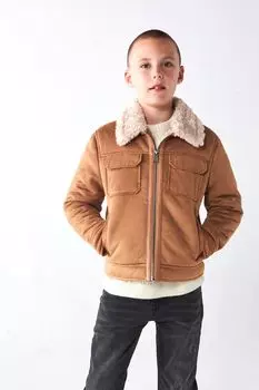 Пальто для мальчика из искусственной овчины River Island, коричневый