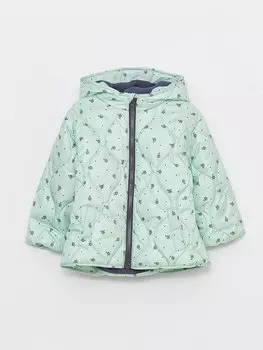 Пальто для маленьких девочек с капюшоном и длинными рукавами LCW baby, светло-зеленый с принтом