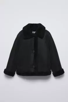 Пальто двухстороннее ZARA, черный