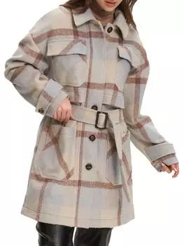 Пальто Esly в клетку с поясом Noize, цвет Oat