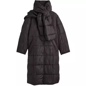 Пальто H&amp;M Quilted with Scarf, черный