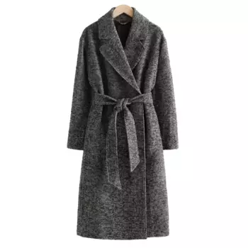 Пальто H&amp;M Wide-cut Wool, черный/елочка