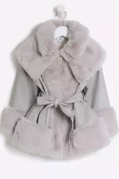Пальто халат из искусственного меха для девочек River Island, серый