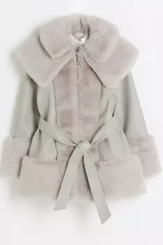 Пальто халат из искусственного меха для девочек River Island, серый
