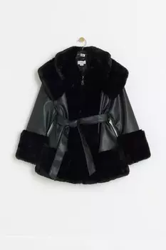 Пальто халат из искусственного меха для девочек River Island, черный