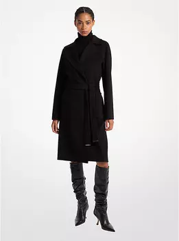 Пальто-халат из смеси шерсти Michael Kors, черный