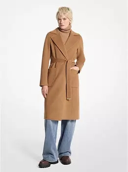 Пальто-халат из смеси шерсти Michael Kors, коричневый