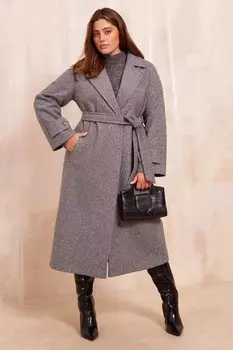 Пальто халат с изогнутым поясом Friends Like These, серый