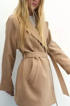 Пальто из фетра с завязывающимся поясом H&M, бежевый