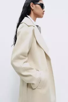 Пальто из фетра с завязывающимся поясом H&M, бежевый