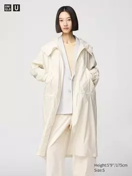 Пальто из хлопка с капюшоном Uniqlo, белый