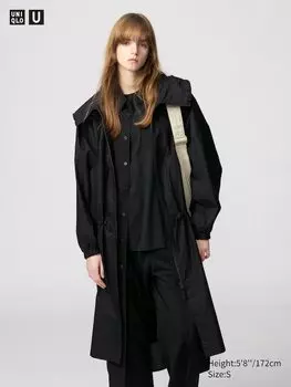 Пальто из хлопка с капюшоном Uniqlo, черный