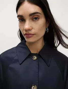 Пальто из хлопка с высоким содержанием шерсти Marks & Spencer, темно-синий