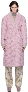 Пальто из искусственного меха Dries Van Noten фиолетового цвета с зубчатыми лацканами