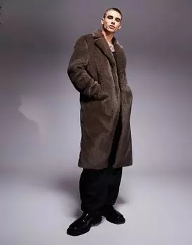 Пальто из искусственного меха коричневого цвета ASOS DESIGN