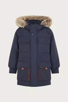 Пальто из искусственного меха с капюшоном Monsoon, синий