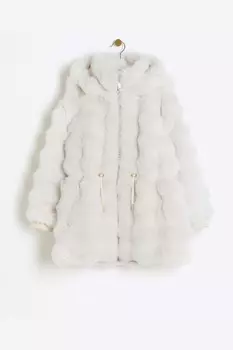 Пальто из искусственного меха с помпоном для девочек River Island, бежевый