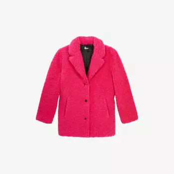 Пальто из искусственного меха с воротником на пуговицах The Kooples, цвет fushia