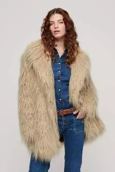 Пальто из искусственного меха средней длины Superdry, коричневый