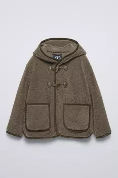 Пальто из искусственной овчины с капюшоном ZARA, норка