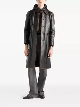 Пальто из кожи наппа от Prada, черный