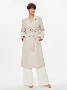 Пальто из линя стандартной посадки Pieces, бежевый