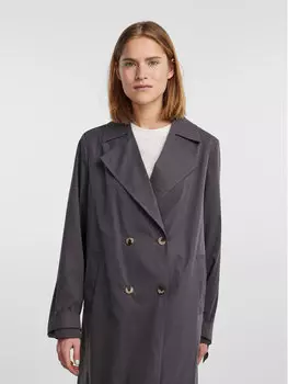 Пальто из линя свободного кроя Pieces, серый