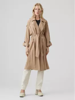 Пальто из линя свободного кроя Vero Moda, бежевый