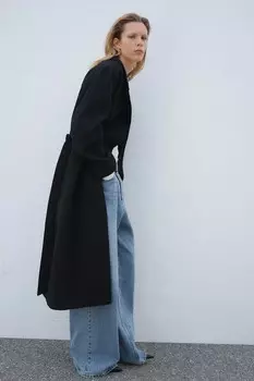 Пальто из матового твила с завязывающимся поясом H&M, черный