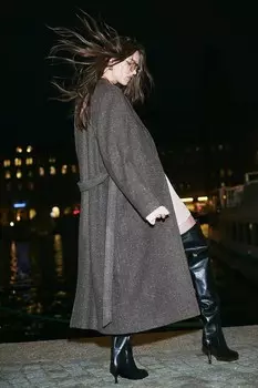 Пальто из матового твила с завязывающимся поясом H&M, коричневый