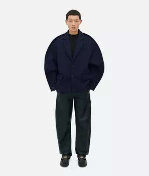 Пальто из меланжевого шерстяного фетра Bottega Veneta, темно-синий
