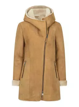 Пальто из овчины с капюшоном Toscana Suede TruClothing, коричневый