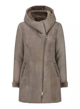 Пальто из овчины с капюшоном Toscana Suede TruClothing, серо-коричневый