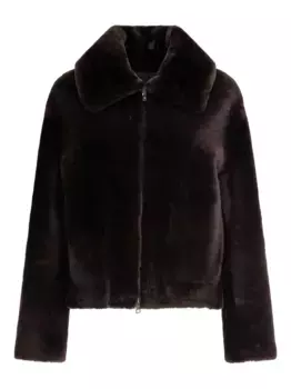 Пальто из овечьего меха на молнии спереди B&W, коричневый