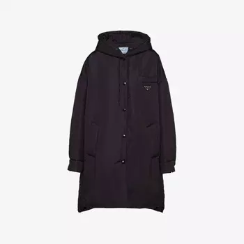 Пальто из переработанного нейлона с логотипом Re-Nylon Prada, черный