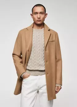 Пальто из переработанной шерсти MANGO, коричневый