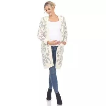 Пальто из шерпы с открытым передом и леопардовым принтом для беременных WM Fashion, черный/белый