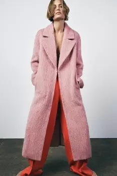 Пальто из шерсти большого размера ZARA, пастельно-розовый