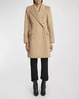 Пальто из шерсти и кашемира на 10 пуговицах Balmain, цвет Camel