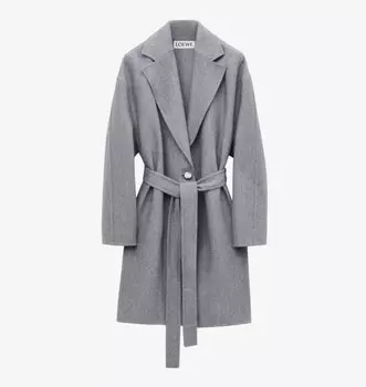 Пальто из шерсти и кашемира с поясом на талии Loewe, серый