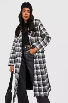 Пальто из шерсти контрастного фланеля Boohoo, черный