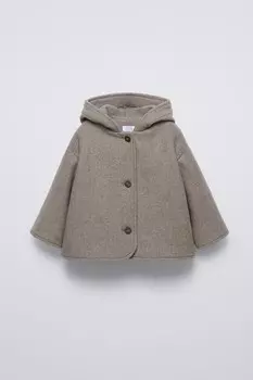 Пальто из шерсти мантеко ZARA, коричневый/серо-коричневый