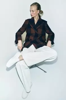 Пальто из шерсти мантеко ZARA, коричневый-синий