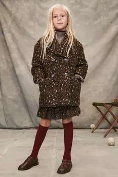 Пальто из шерсти с животным принтом ZARA, коричневый