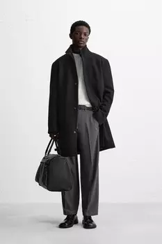 Пальто из шерсти свободного кроя ZARA, черный