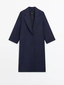 Пальто из шерсти темно-синего цвета Massimo Dutti, синий