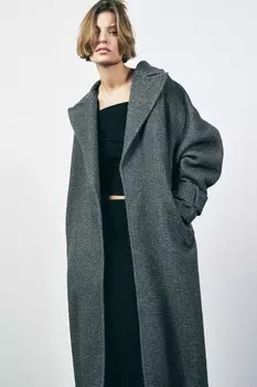 Пальто из шерсти ZARA, белый/серый
